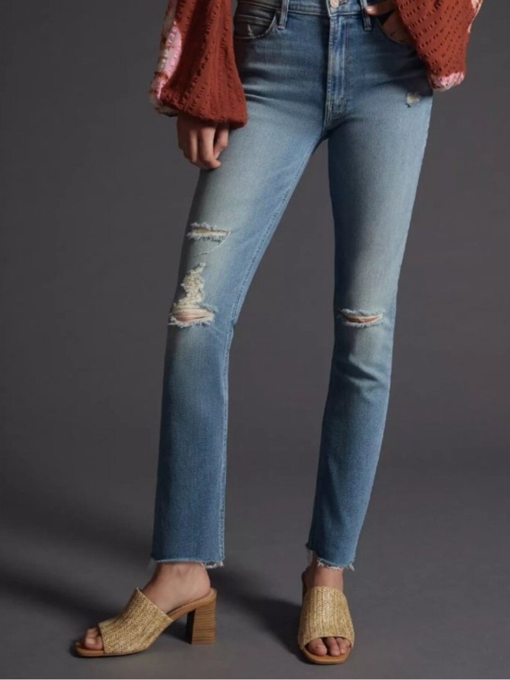 Mother Mid Rise Dazzler Ankle Fray in Weekend Kitten